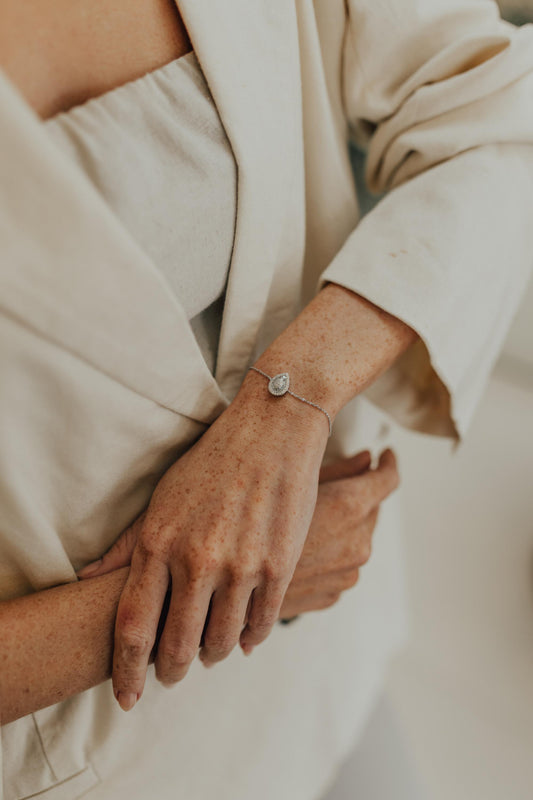 Pulseira Gota Cravejada Prata 925 Ródio Branco