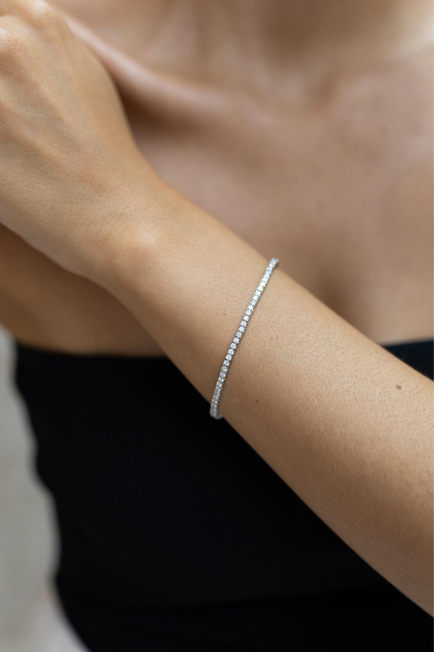 Pulseira Riviera 4 Garras Moissanite 2mm Prata 925 Ródio Branco