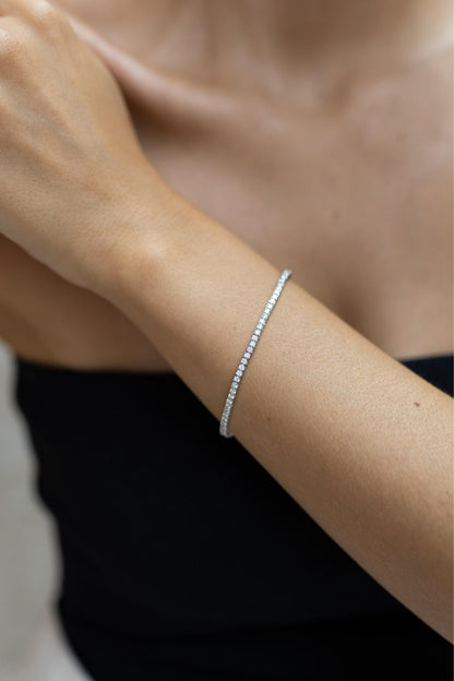 Pulseira Riviera 4 Garras Moissanite 2mm Prata 925 Ródio Branco