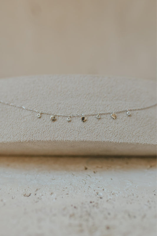 Pulseira Corações Pontos de Luz Prata 925 Ródio Branco