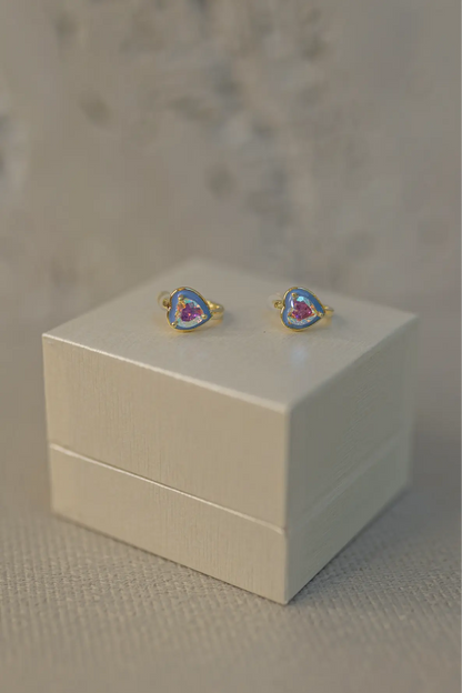 Brinco Argola Coração Esmaltada Dourada