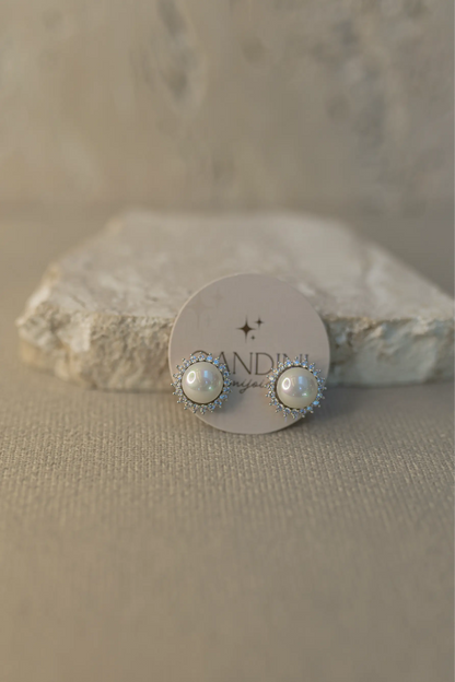 Brinco Sol Brilhante Pérola Ródio Branco