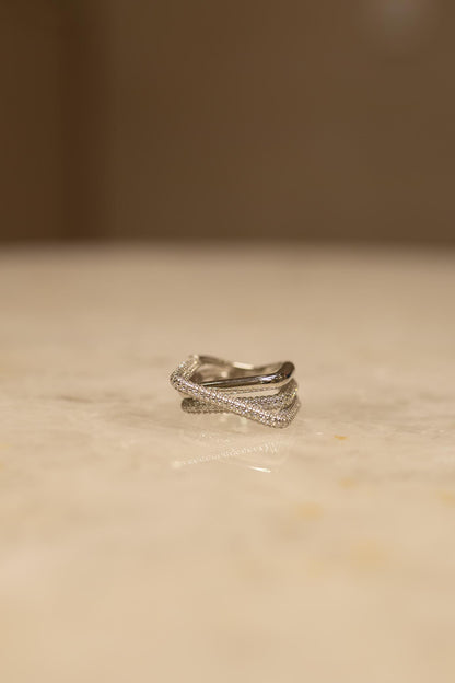 Anel Square Cravejado Moissanite Prata 925 Ródio Branco