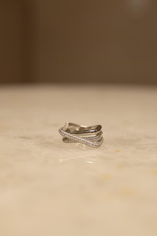 Anel Square Cravejado Moissanite Prata 925 Ródio Branco
