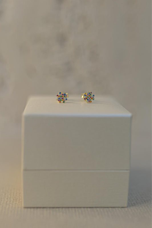 Brinco Trevo Rainbow Prata 925 Dourado