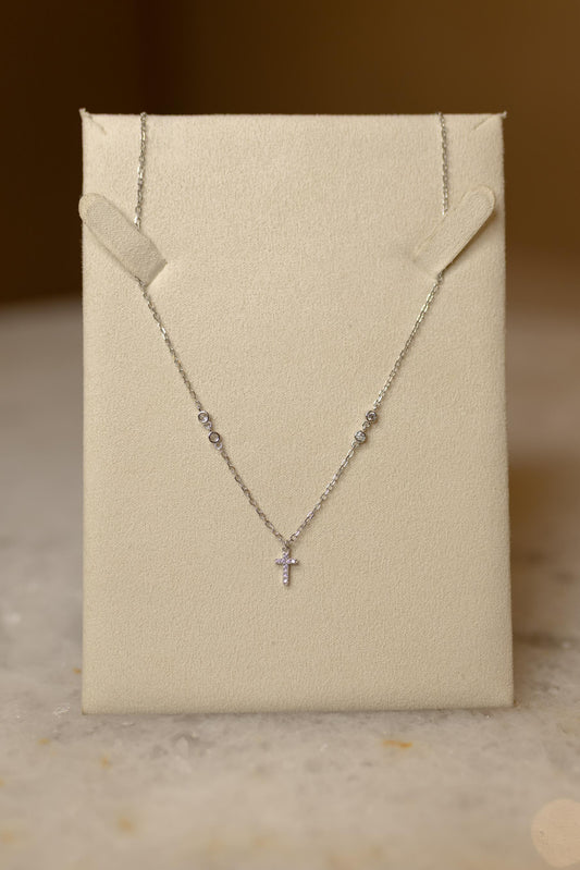 Colar Mini Crucifixo Prata 925 Ródio Branco
