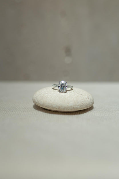 Anel Solitário Oval Prata 925 Moissanite Ródio Branco