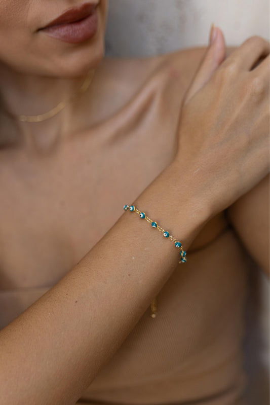 Pulseira Olho Grego Azul Dourado