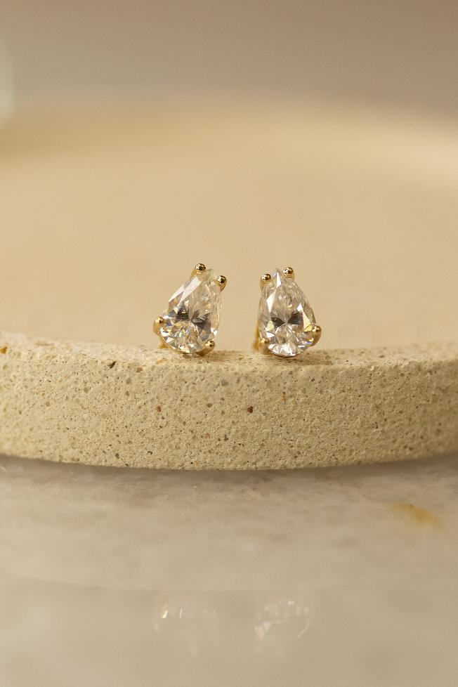 Brinco Gota 8x5mm Moissanite Prata 925 Dourado