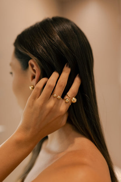 Anel Ajustável Minimalista 2 Bolas Dourado