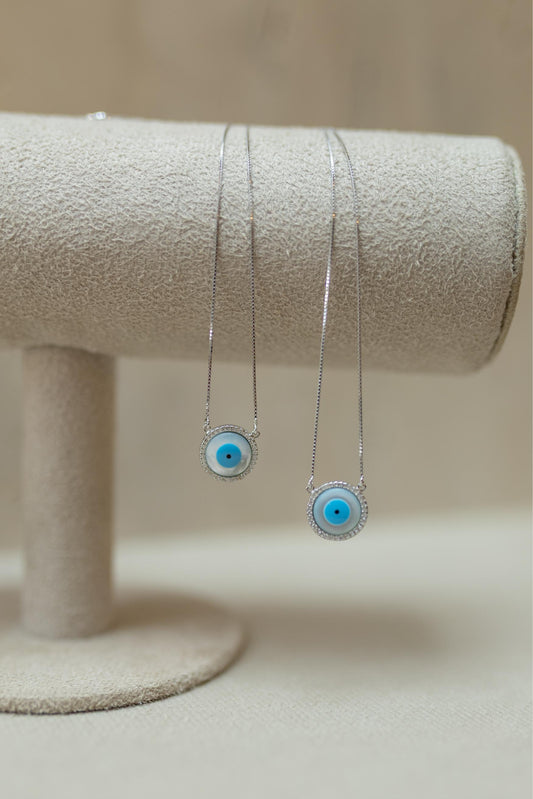Colar Escapulário Olho Grego Cravejado Prata 925 Ródio Branco