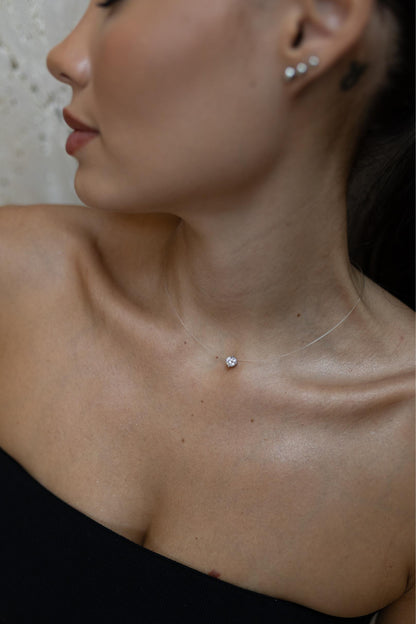 Colar Nylon Ponto de Luz 6mm Moissanite Prata 925 Ródio Branco