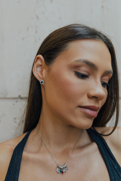 Colar Pingentes Zircônias Coloridas Ródio Branco