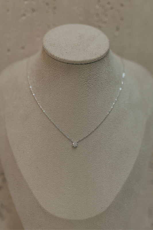 Colar Flor Seis Pétalas Moissanite Prata 925 Ródio Branco