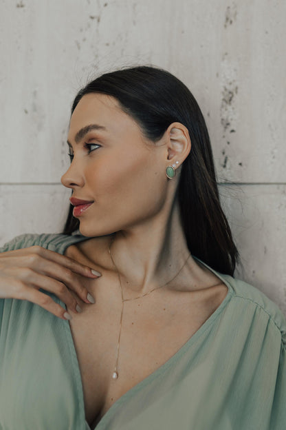 Brinco Oval Pedra Natural Dourada