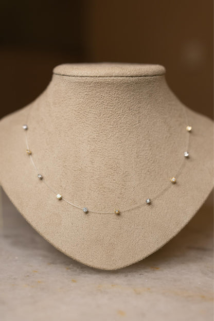 Colar Nylon Pontos de Luz Moissanite Prata 925 Mix de Banhos