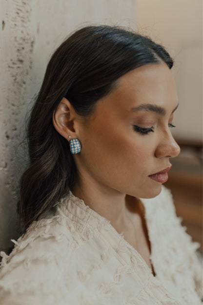 Brinco Argola Bojuda Esmaltada Azul Dourada