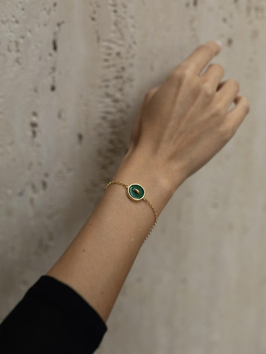 Pulseira Botão Verde Dourado