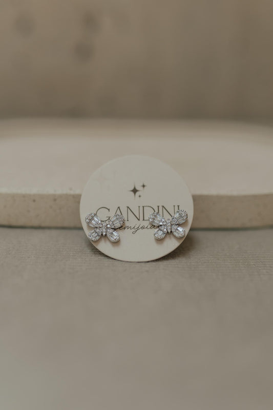 Brinco Borboleta Baguete Cristal Ródio Branco