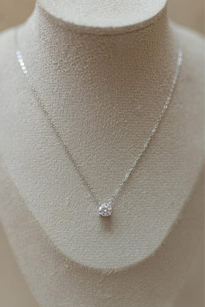 Colar Ponto de Luz 6mm Moissanite Prata 925 Ródio Branco