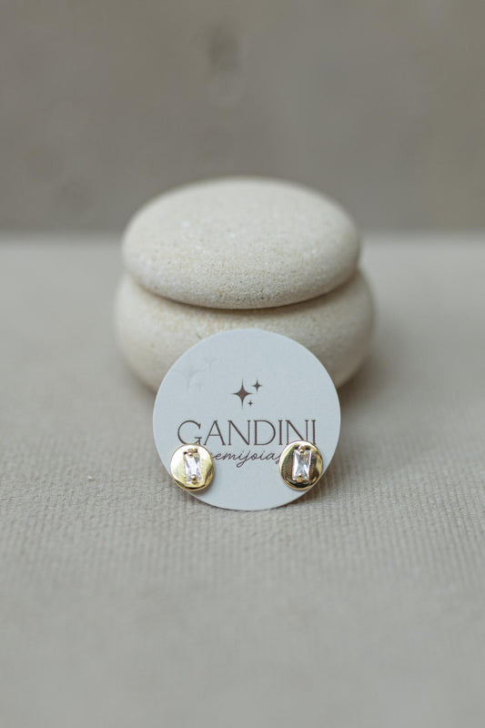 Brinco Oval Com Baguete Cristal Dourado