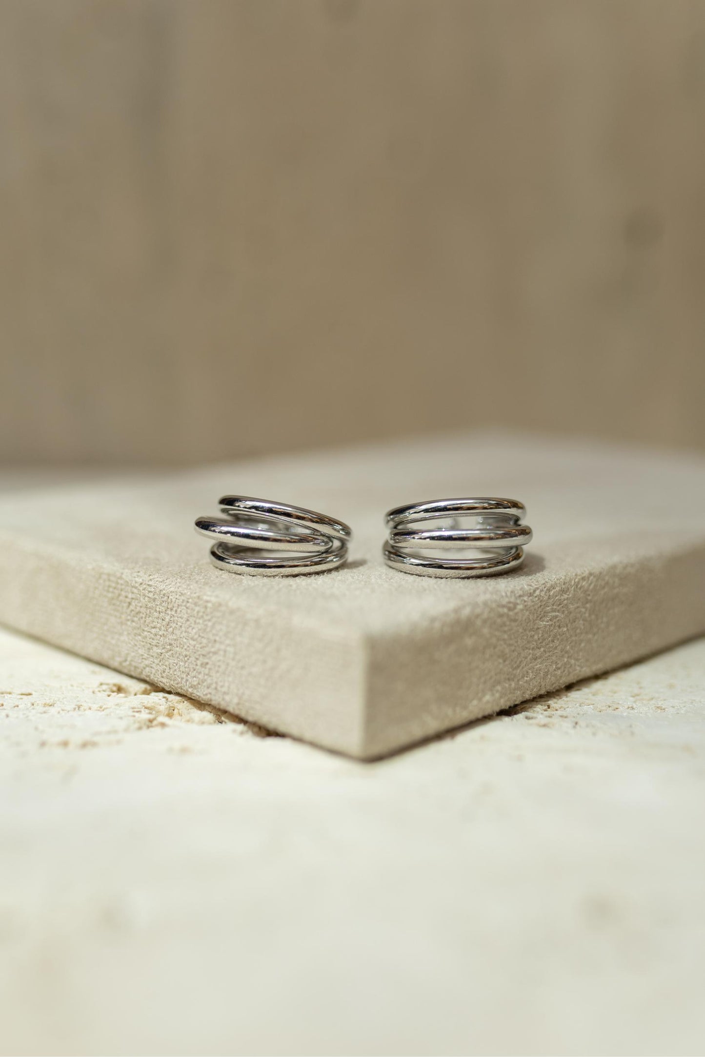 Brinco Argola Tripla Maxi Ródio Branco