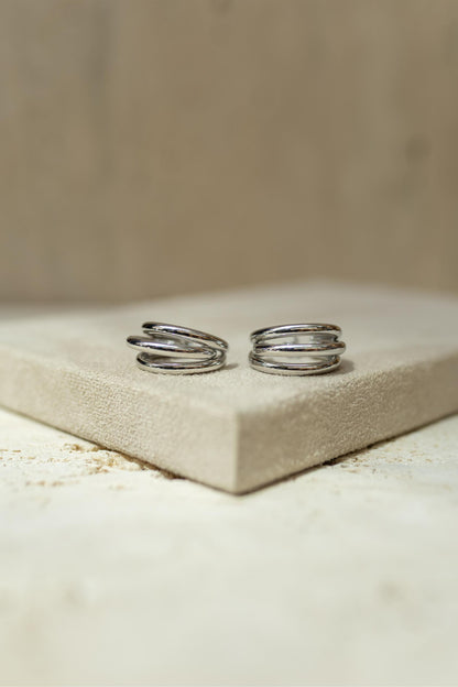 Brinco Argola Tripla Maxi Ródio Branco