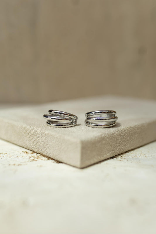 Brinco Argola Tripla Maxi Ródio Branco