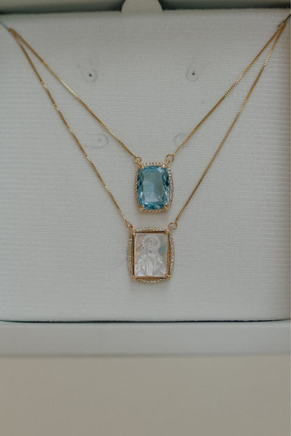 Colar Escapulário Madrepérola Acqua Dourado