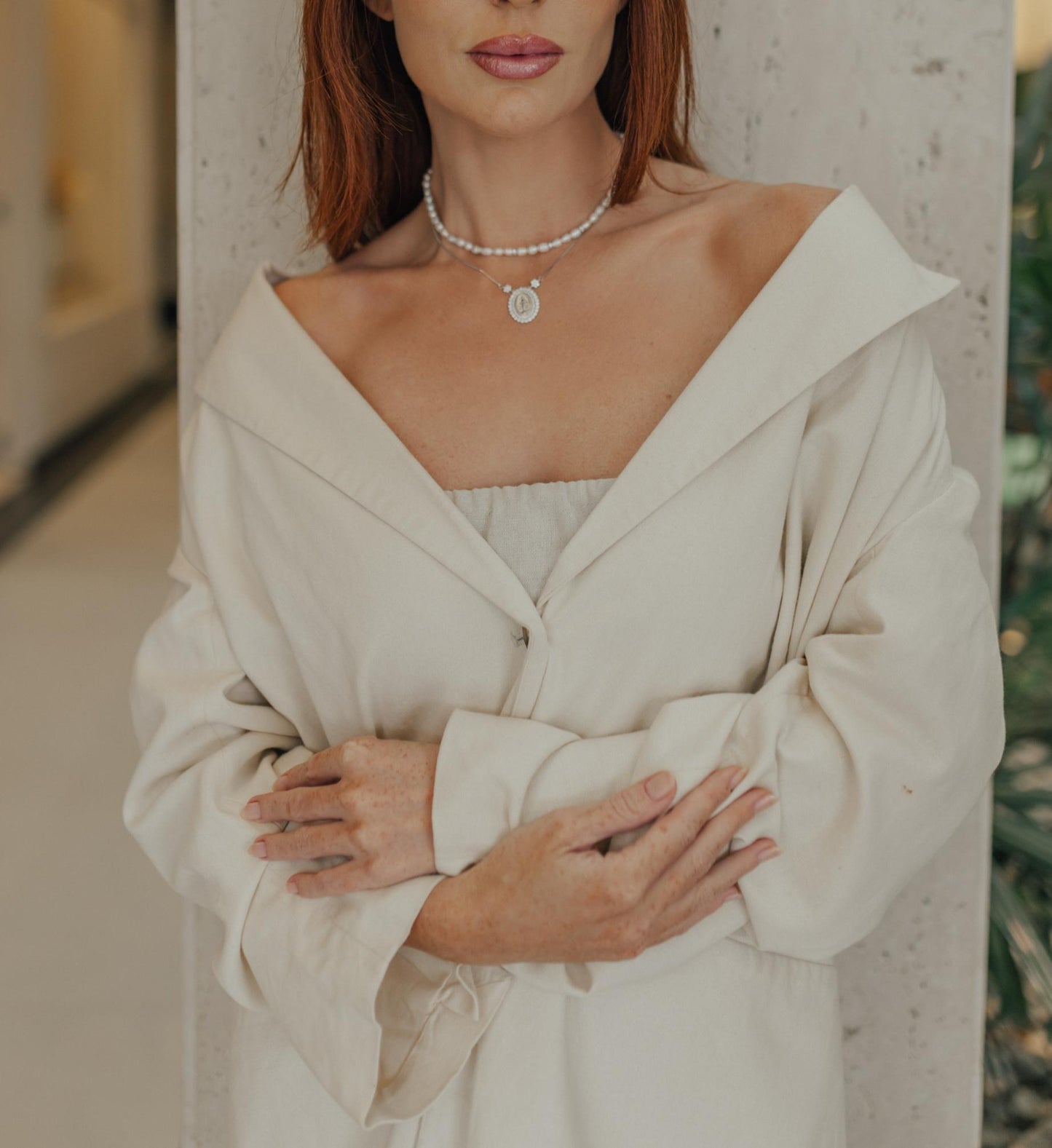 Colar Pérola com Entremeios Cravejados Prata 925 Ródio Branco