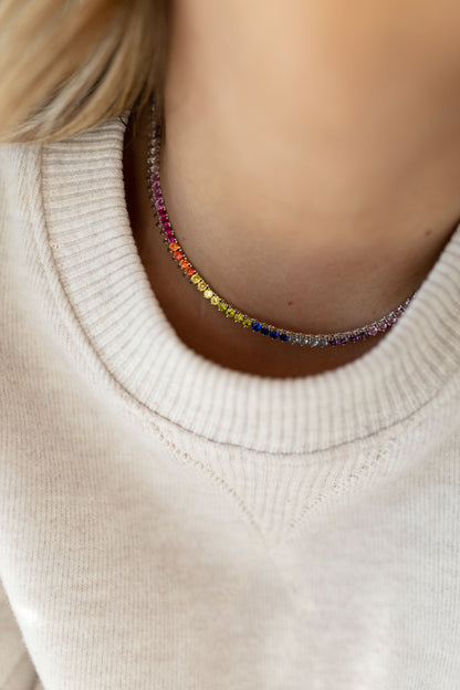 Colar Riviera 3 pontas Rainbow Ródio Branco