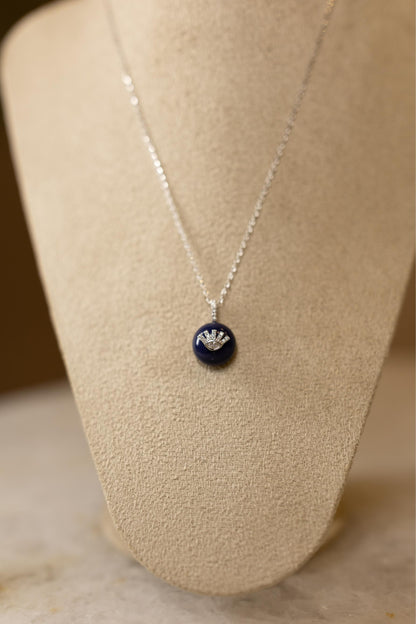Colar Pingente Meia Esfera Azul Marinho Ródio Branco