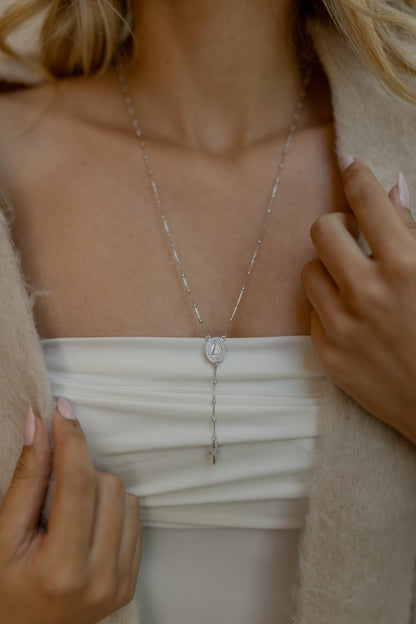 Colar Terço Nossa Senhora Aparecida Ródio Branco