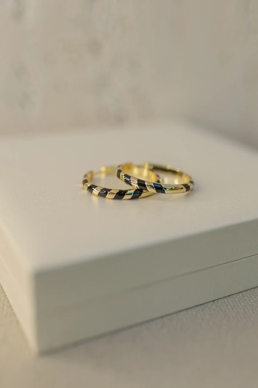 Brinco Argola Listrada Preto Dourada