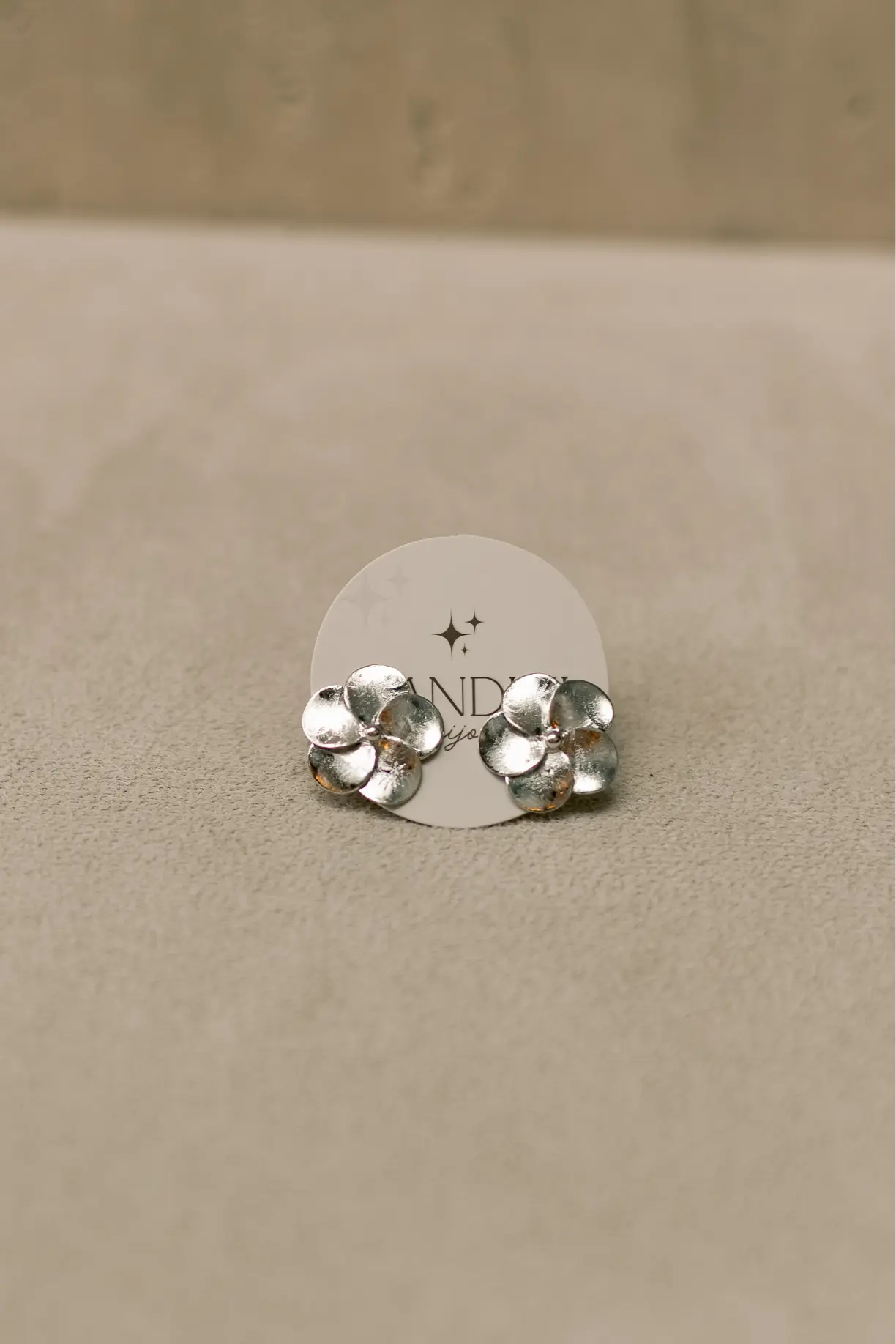 Brinco Flor Escovada 5 Pétalas Mini Ródio Branco