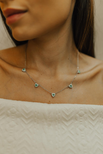 Colar Choker 5 Corações Turmalina Fusion Ródio Branco