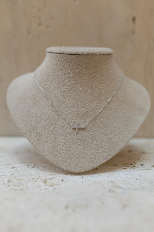 Colar Crucifixo Cristal Prata 925 Ródio Branco