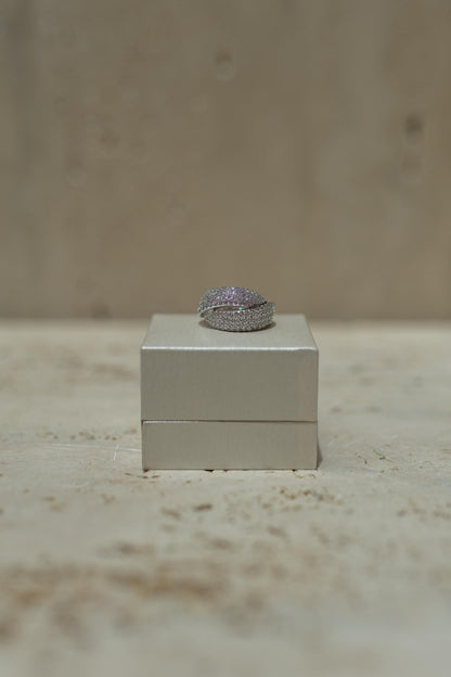 Anel Duplo Cravejado Ródio Branco