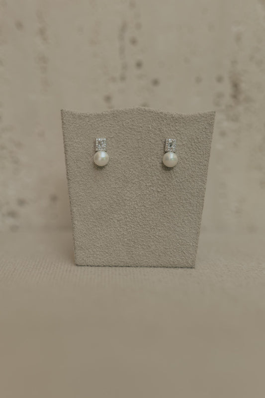 Brinco Pérola Mini Retângulo Prata 925 Ródio Branco