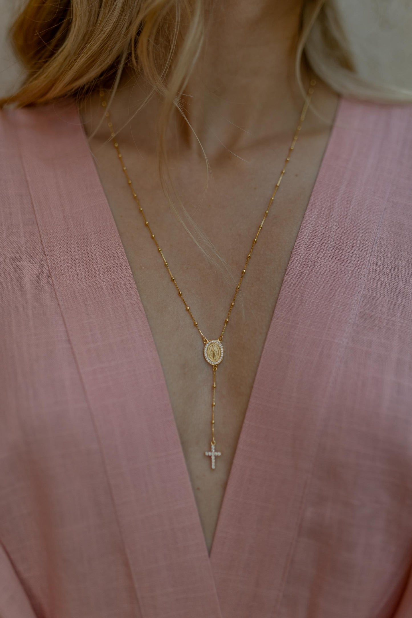 Colar Terço Nossa Senhora das Graças Dourado