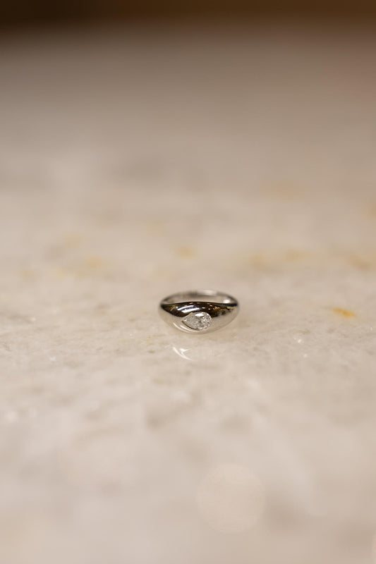 Anel Gota Horizontal Moissanite Prata 925 Ródio Branco
