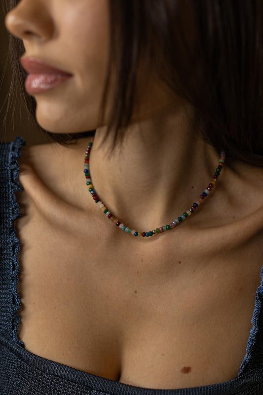 Colar Pedras Naturais Rainbow Dourado