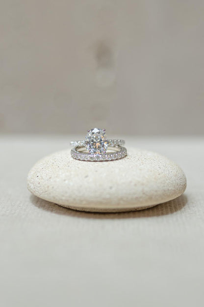 Anel Solitário Oval Prata 925 Moissanite Ródio Branco