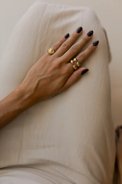 Anel Ajustável Duplo Esferas Duo Dourado