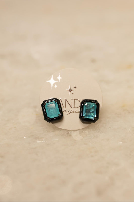 Brinco Retangular Fusion Esmaltado Preto Ródio Negro