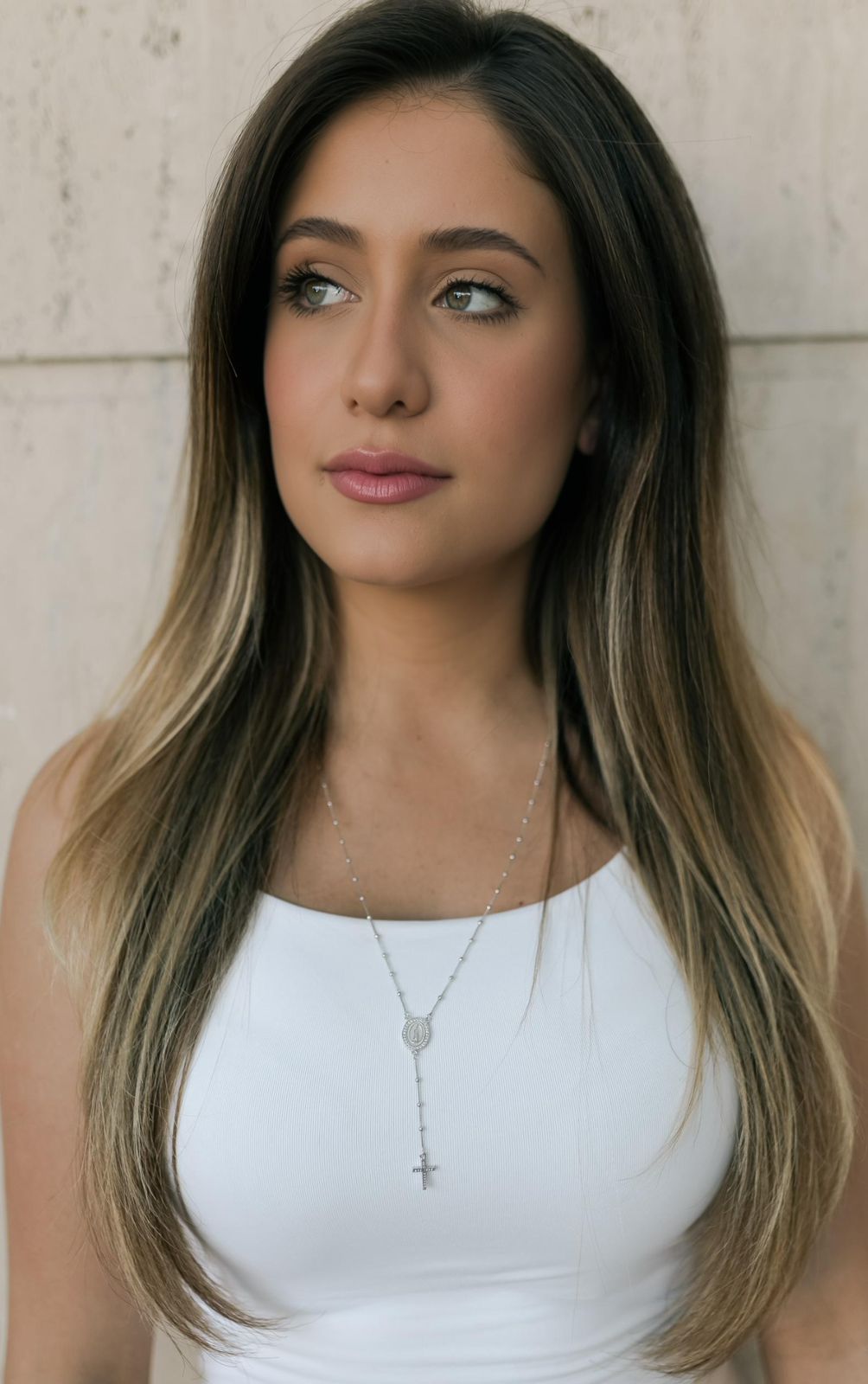 Colar Terço Nossa Senhora de Fátima Ródio Branco