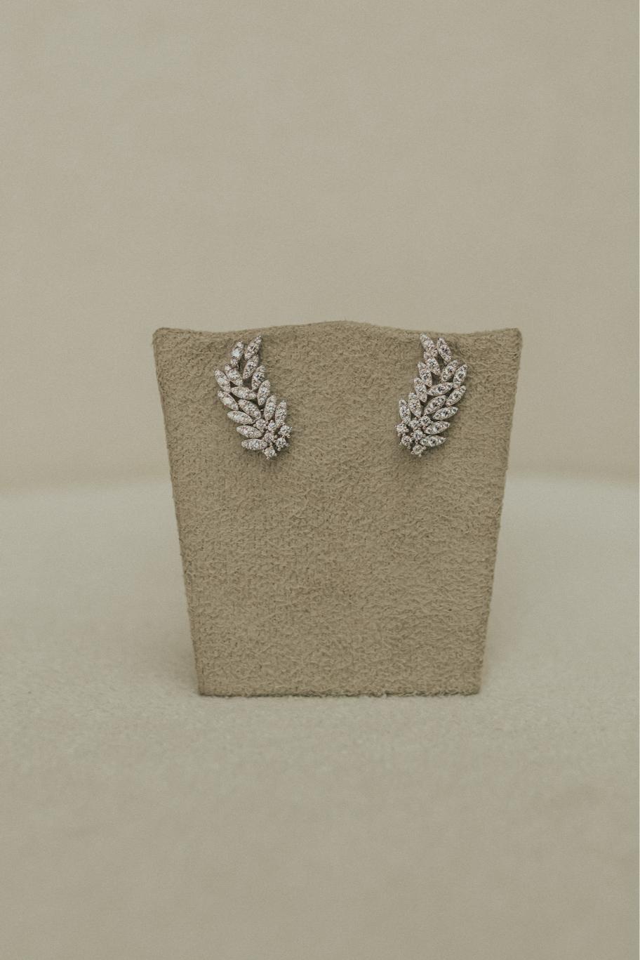 Brinco Ear Cuff Folha Cravejada Ródio Branco