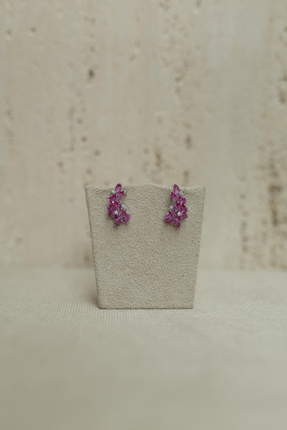 Brinco Ear Cuff Pedras Rubelita Ródio Branco