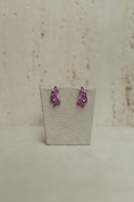 Brinco Ear Cuff Pedras Rubelita Ródio Branco