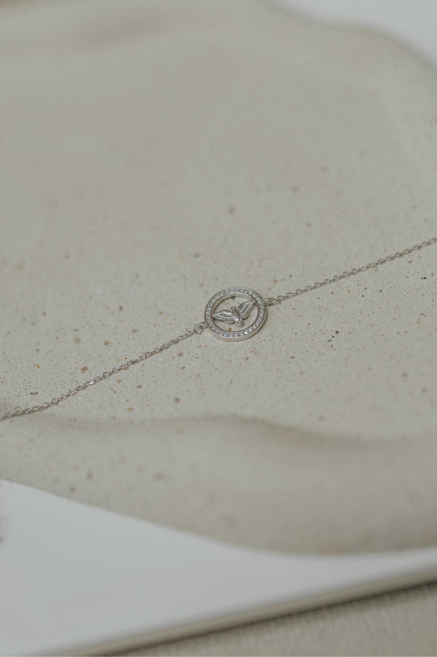 Pulseira Espirito Santo Circulo Cravejado Prata 925 Ródio Branco